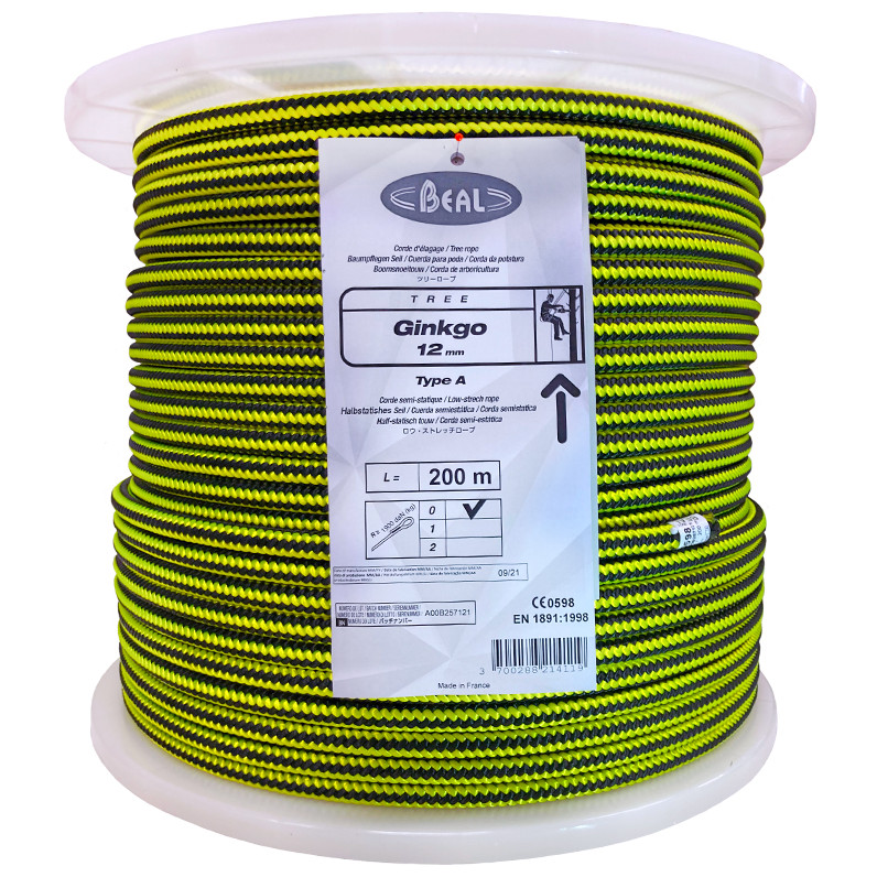 Arboristické lano Beal Ginkgo 12mm 200m Barva: černá/žlutá