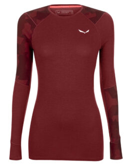 Dámské triko Salewa Cristallo Warm Amr W L/S Tee. Velikost: S / Barva: tmavě červená