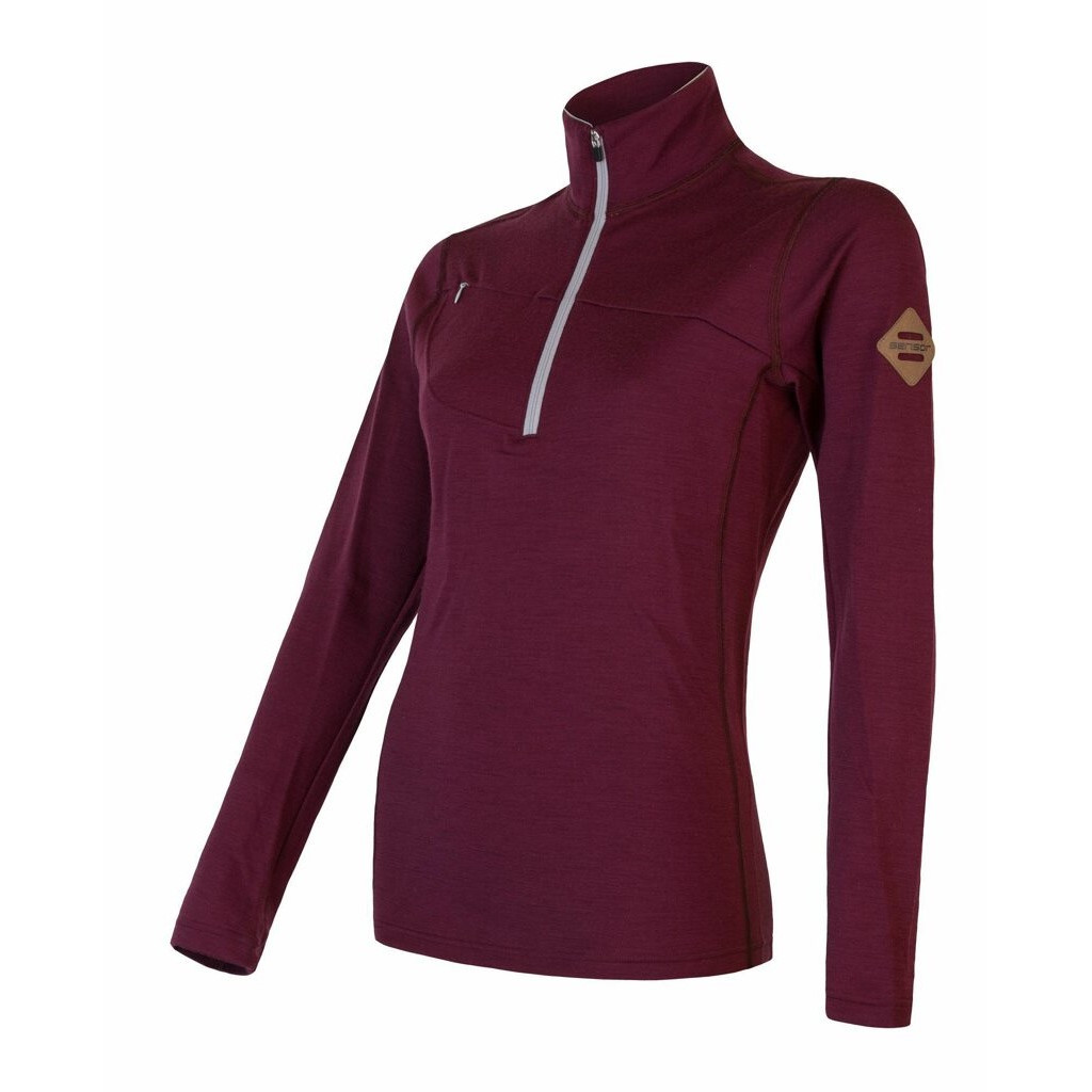 Dámská mikina Sensor Merino Upper krátký zip Velikost: M / Barva: červená