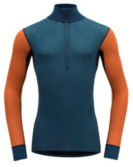 Pánské funkční triko Devold Wool Mesh Man Half Zip Neck Velikost: L / Barva: modrá/oranžová
