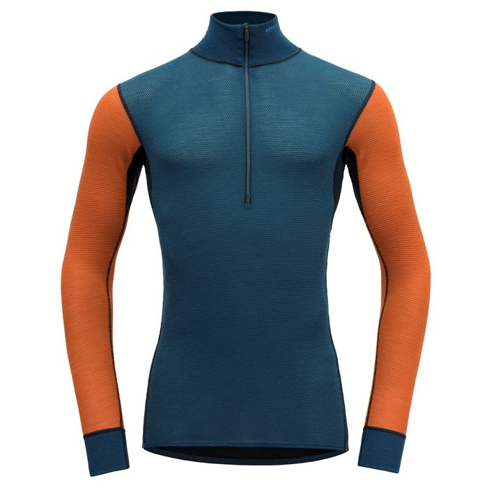 Pánské funkční triko Devold Wool Mesh Man Half Zip Neck Velikost: M / Barva: modrá/oranžová