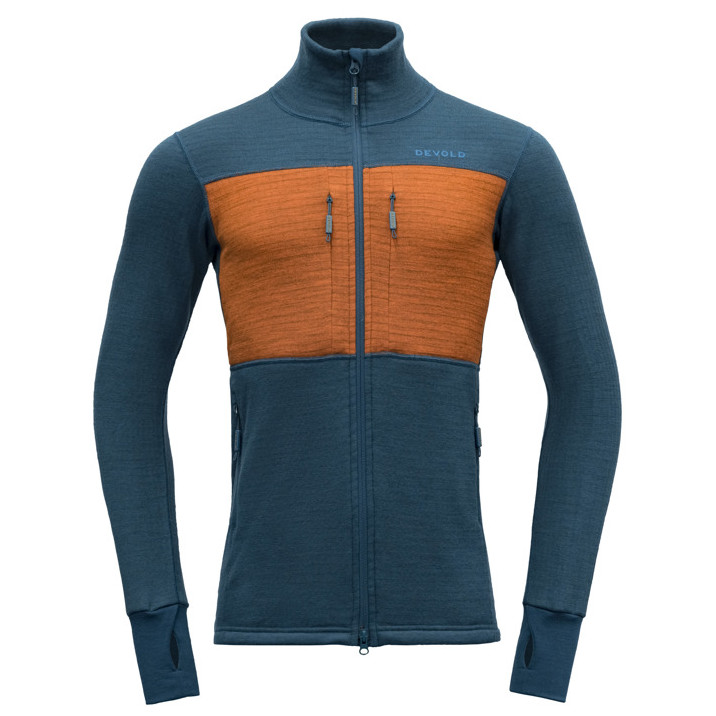 Pánská funkční mikina Devold Egga Grid Merino Jkt Velikost: L / Barva: modrá/oranžová