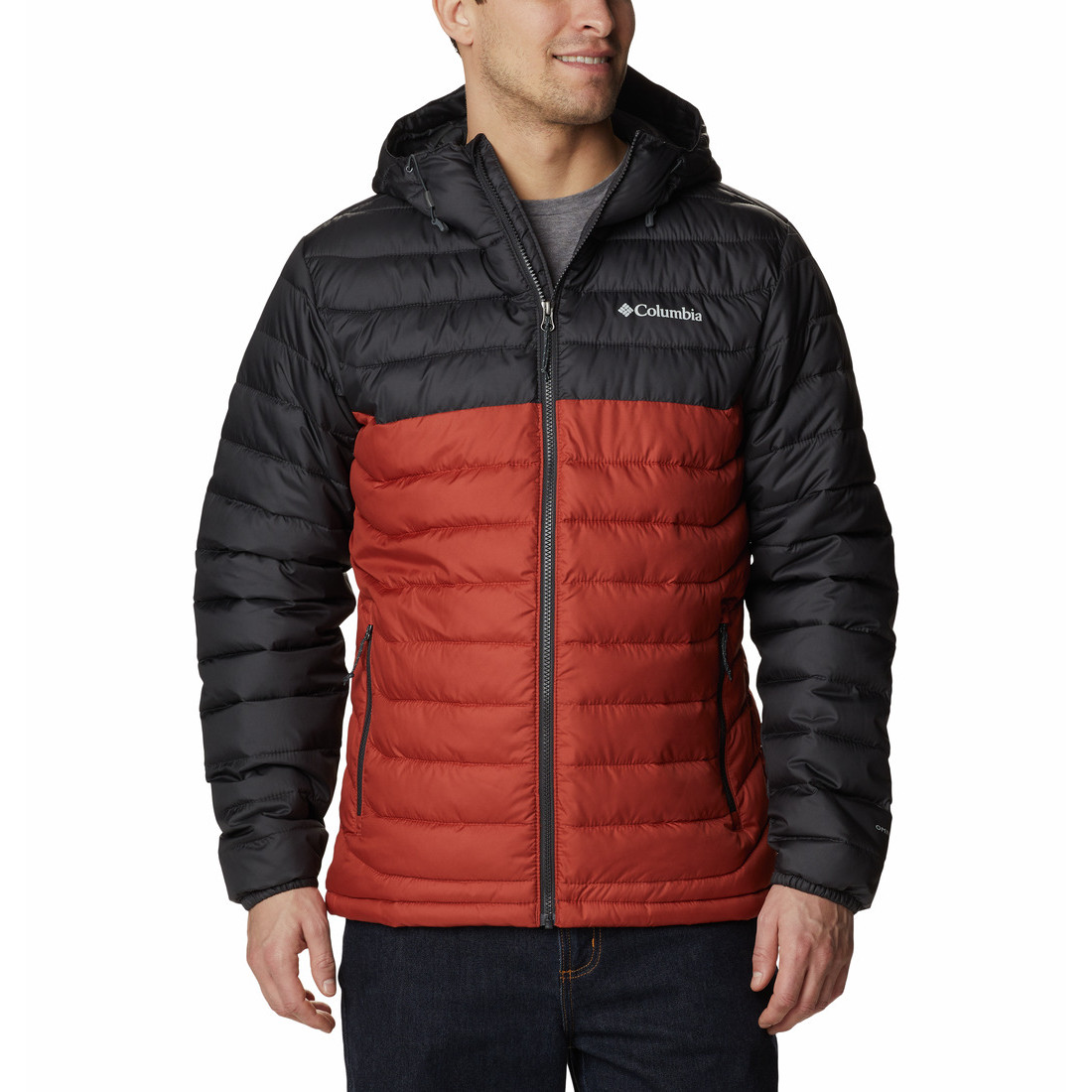 Pánská bunda Columbia Powder Lite Hooded Jacket Velikost: XXL / Barva: černá/červená