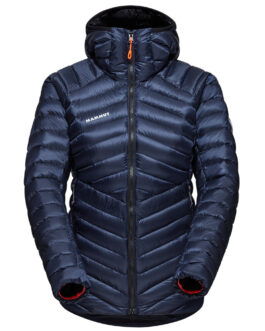Dámská péřová bunda Mammut Broad Peak IN Hooded Jacket Women Velikost: S / Barva: modrá/oranžová