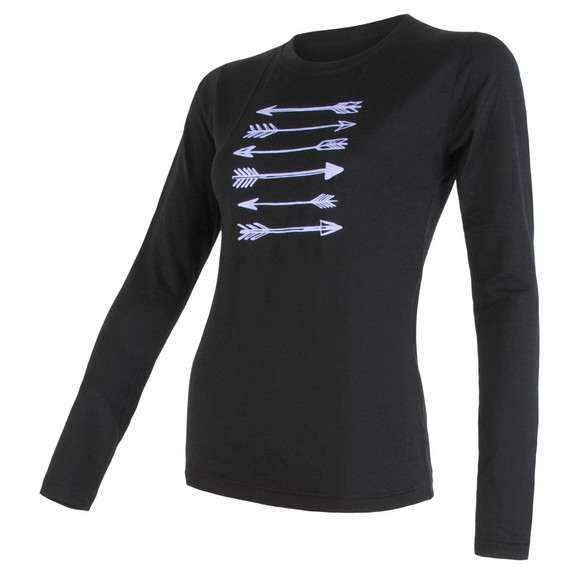 Dámské triko Sensor Merino Wool PT Šípy dl.r. Velikost: S / Barva: černá