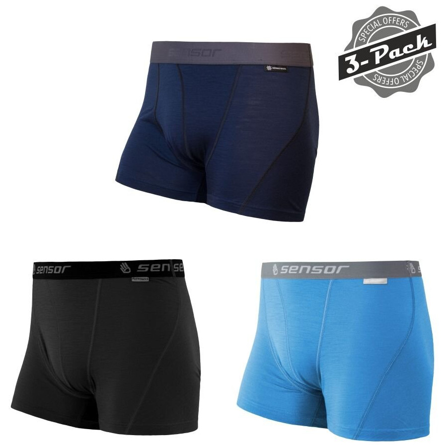 Pánské trenky Sensor MERINO ACTIVE 3-PACK Velikost: L / Barva: černá/modrá